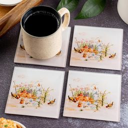 Kolorobia English Garden Inspired Square Glass Coasters- Multicoloured-image-33