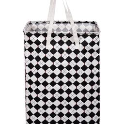 Kuber Industries Laundry Basket  Check Laundry Basket  Canvas Storage Bag with Handles  Clothes Storage Basket for Home  Toy Storage Basket  75 LTR  Large  Black-12