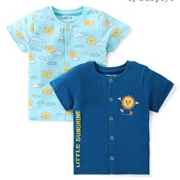 Babyoye 100% Oragnic Cotton with Eco Jiva Finish Half Sleeves Sun & Text Printed Vests Pack of 2 - Blue-picture-10