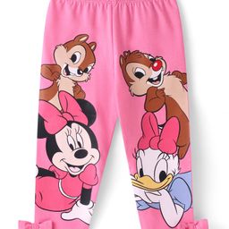 Babyhug Disney Terry Full Length Leggings with Bow Applique Minnie Mouse Graphics - Pink-image-19