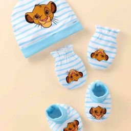 Babyhug Disney Interlock Knit Lion Graphics Cap With Mittens & Booties - Sky Blue-picture-16