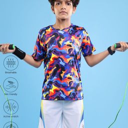 Pine Active Half Sleeves Camouflage Printed T-Shirt - Purple Blue & Yellow-image-55