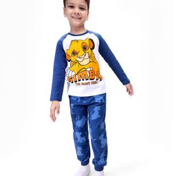 Babyhug Disney Single Jersey Knit Full Raglan Sleeves T-Shirt & Lounge Pant Set With Lion King Graphics - Blue & White-image-47