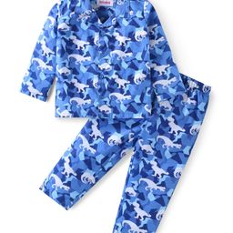 Babyhug Cotton Woven Full Sleeves Front Open Collar Neck Night Suit with Dino Print - Blue-image-36