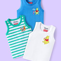 Babyhug Disney Knit Sleeveless Vests With Winnie & Friends Graphics Pack Of 3 - Blue White & Green-image-68