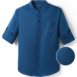 Pine Kids Linen Woven Full Sleeves Solid Colour Shirt With Mandarin Collar - Blue-image-30
