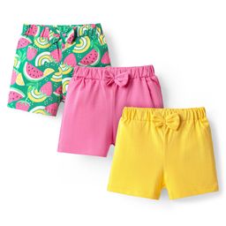 Babyhug Single Jersey Knit Mid Thigh Shorts With Tropical Theme Pack Of 3 - Yellow Pink & Light Green-image-77