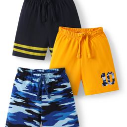 Babyhug Cotton Knit Mid Thigh Length Shorts with Camouflage Print & Stripes Pack of 3 - Yellow Black & Blue-image-75