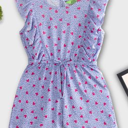 Tiara Cotton Modal Jersey Sleeveless Hearts & Polka Dots Printed Ruffle Detailed Jumpsuit - Blue-image-16