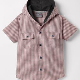 Dapper Dudes Half Sleeves Checked Hooded Shirt - Pink-image-49