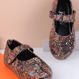 SHOES FOR JUNIORS Abstract Designed Mary Jane Ballerinas With Velcro Closure - Beige-image-53