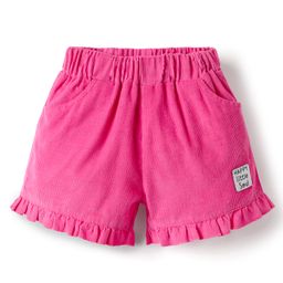 Ollypop Cotton Woven Knee Length Solid Colour Shorts With Patch Detailing - Neon Pink-image-91