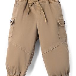 Olio Kids Cotton Woven Full Length Solid Trousers with Cargo Pocket - Khaki-image-41