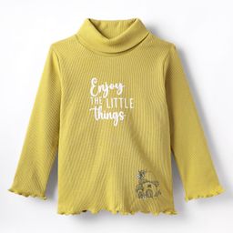 CUCUMBER Knitted Full Sleeves Turtle Neck T-Shirt With Enjoy The Little Things Text Print - Olive Green-picture-48