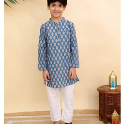 The Mom Store Cotton Knit Full Sleeves Floral Motifs Printed Kurta Pyjama Set - Multi Colour-picture-3
