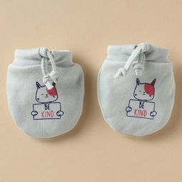 Simply Interlock Knit Mittens & Booties With Cat Print - Light Grey image 2