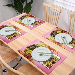 Kuber Industries 6-Pcs Pink Printed Stain Resistant Table Placemats-1