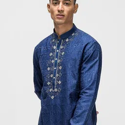 ASUKA Men Regular Thread Work Chanderi Silk Kurta with Pyjamas image 4