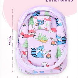 Babyhug Cotton Mattress Set with Mosquito Net Fox Print- Lilac image 3