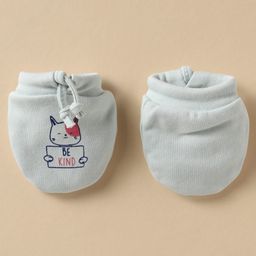 Simply Interlock Knit Mittens & Booties With Cat Print - Light Grey image 3