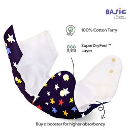 BASIC Freesize Adjustable Washable and Reusable Cloth Diaper with Inserts Pack of 2 - Assorted Prints image 5