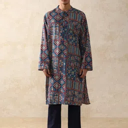 Moara Men Floral Printed Mandarin Collar Regular Cotton Kurta-17