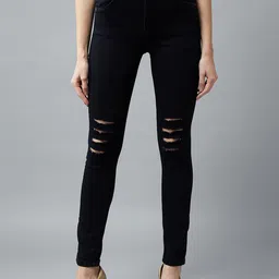 Mast & Harbour Women Slim Fit High-Rise Slash Knee Stretchable Jeans-picture-1