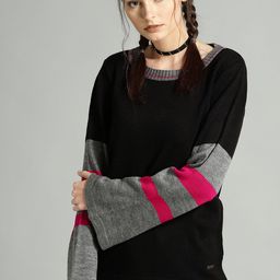The Roadster Lifestyle Co Women Black & Charcoal Grey Solid Sweater-image-43