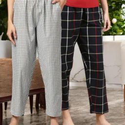 Kryptic Black & Blue Cotton Relaxed Fit Printed Lounge Pants - Pack of 2-image-72