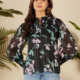 Marie Claire Black & Green Floral Print Top-image-83