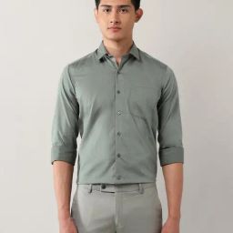 Arrow Green Cotton Slim Fit Solid Formal Shirt-image-96
