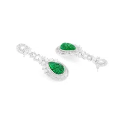 Zaveri Pearls Green Stone Cubic Zirconia Embellished Brass Contemporary Drop Earring-ZPFK15823 image 5