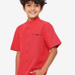Bonkids Boys Band Collar Casual Cotton Shirt-image-2
