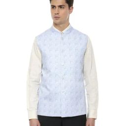 Van Heusen Blue Sleeveless Mandarin Collar Nehru Jacket-image-10