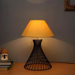 Homesake Black Metal Spiral Table Lamp with Yellow Shade - Set of 1-13