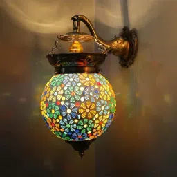 Homesake Multicolor Metal & Glass Turkish Mosaic Wall Lamp - Set of 1 (Bulb not included)-picture-10