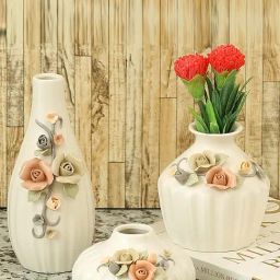 Tayhaa White Ceramic Delicately Handcrafted Flower Vases - Set of 3-image-68