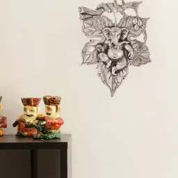 eCraftIndia Silver Finish Lord Ganesha on Creative Leaf Handcrafted Metal Wall Hanging-image-14
