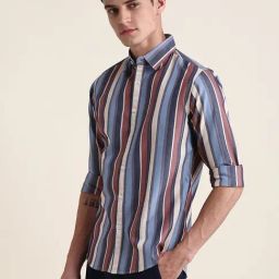 Dennis Lingo Multicolored Cotton Slim Fit Striped Shirt-image-78