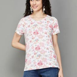 Colour Me by Melange Off-White Floral Print T-Shirt-image-25
