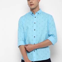 Forever 21 Sky Blue Printed Regular fit Shirt-image-97