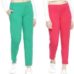 Dollar Missy Hot Pink & Forest Green Regular Fit Cigarette Trousers (Pack  of 2)-image-55