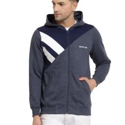 Kalt Dark Blue Regular Fit Colour Block Hooded SweatShirt-image-73