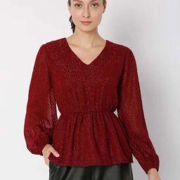 Vero Moda Maroon Self Design Top-image-105
