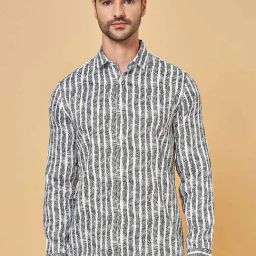 Byford by Pantaloons Dark Olive Cotton Slim Fit Printed Shirt-image-33