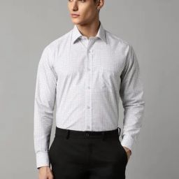 Louis Philippe White Cotton Regular Fit Checks Shirt-image-99