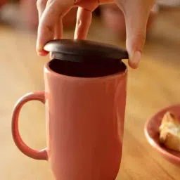Ellementry Rustic Reef Rust Ceramic Mug with Wooden Lid (0.4 L)-30
