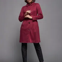 Miss Chase Maroon Relaxed Fit Knee-Long Coat-image-29
