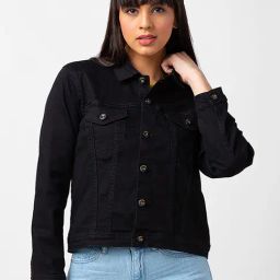 Spykar Black Denim Jacket-image-1