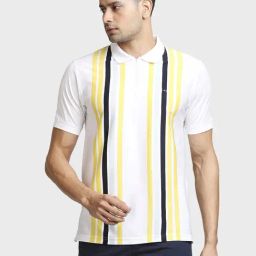 ColorPlus White Cotton Tailored Fit Striped Polo T-Shirt-picture-44